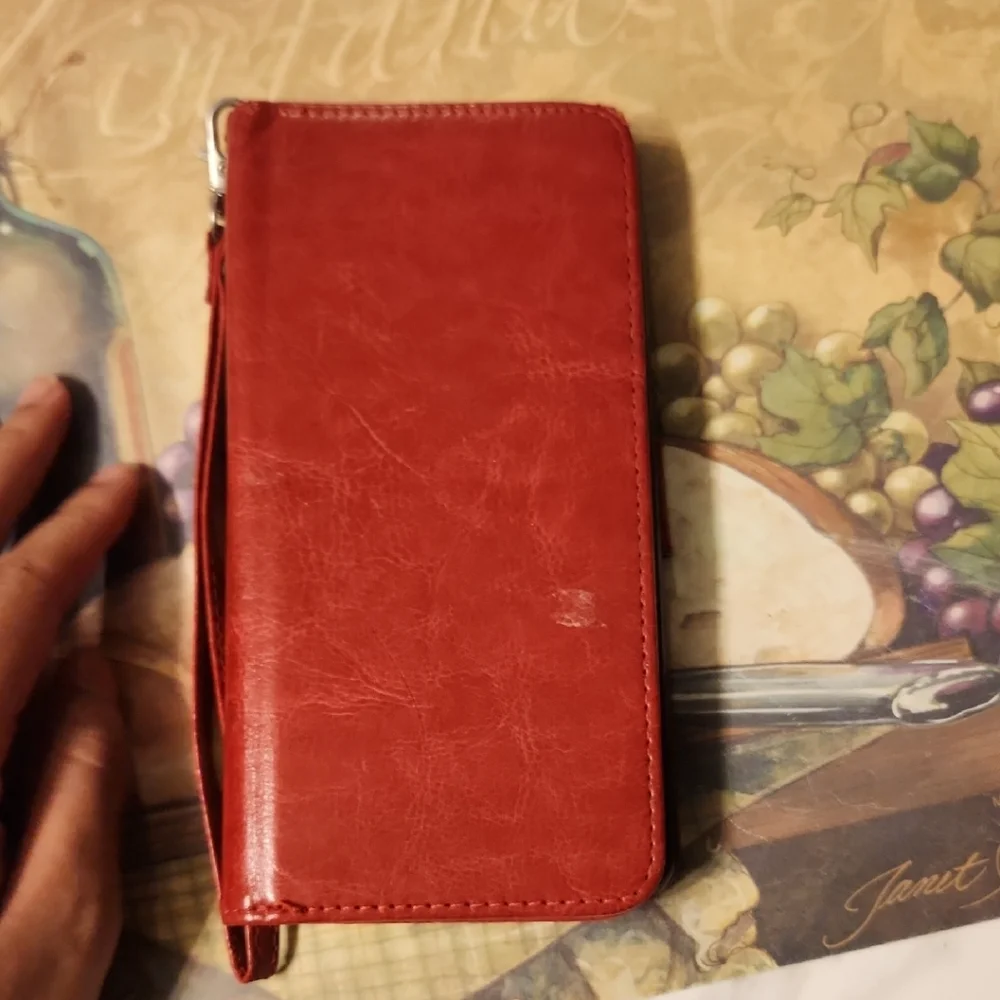 Red Leather Phone Wallet Case - Picture 1 of 4